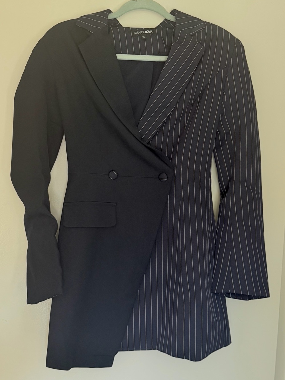 Fashion Nova Colorblock Pinstripe Blazer Dress | Navy & Pinstripe | Size Small